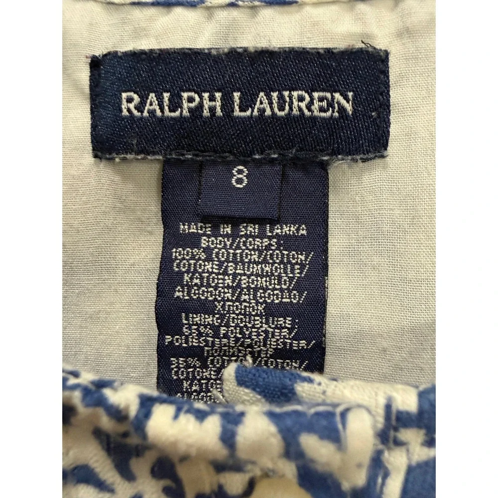 Ralph Lauren Floral Ditsy Dress Blue Ruffle Drop Waist Cute School Event Size 8